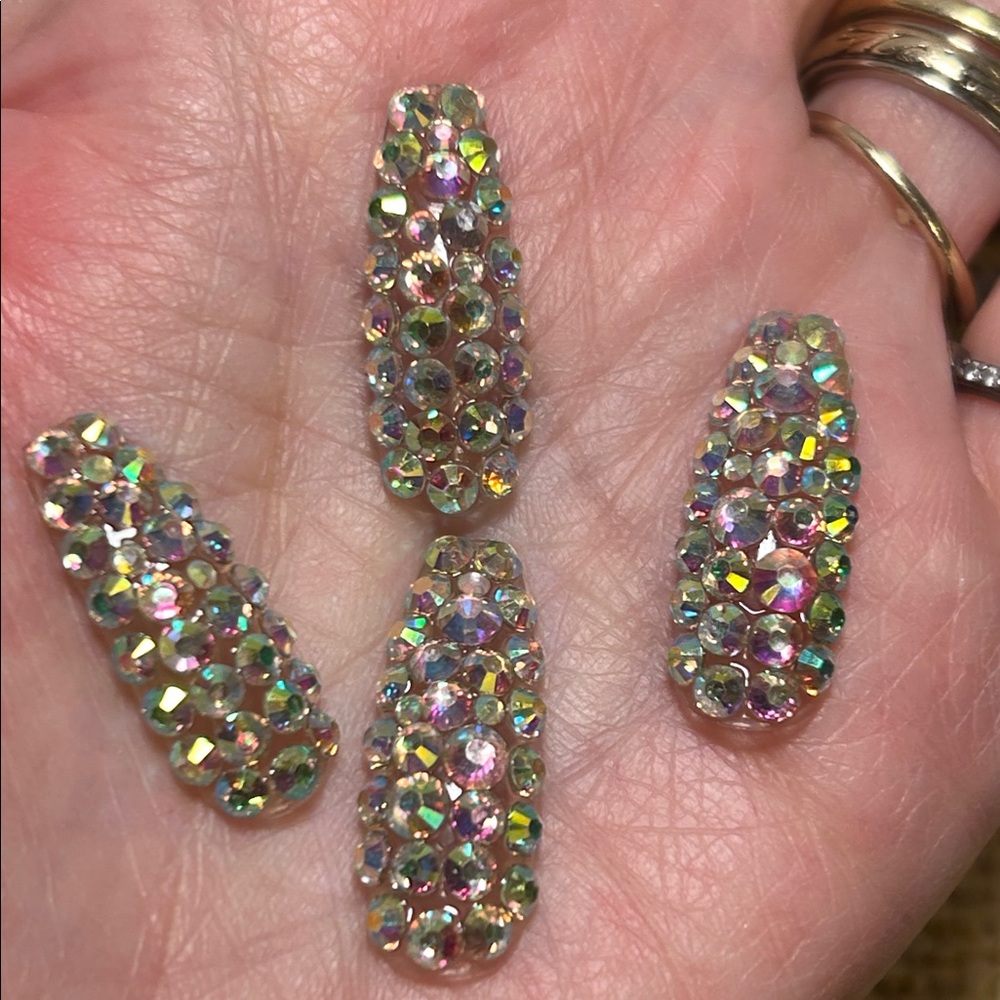 Marble Slate Gray Press-On Nails with Four Rhinestone Accent Set